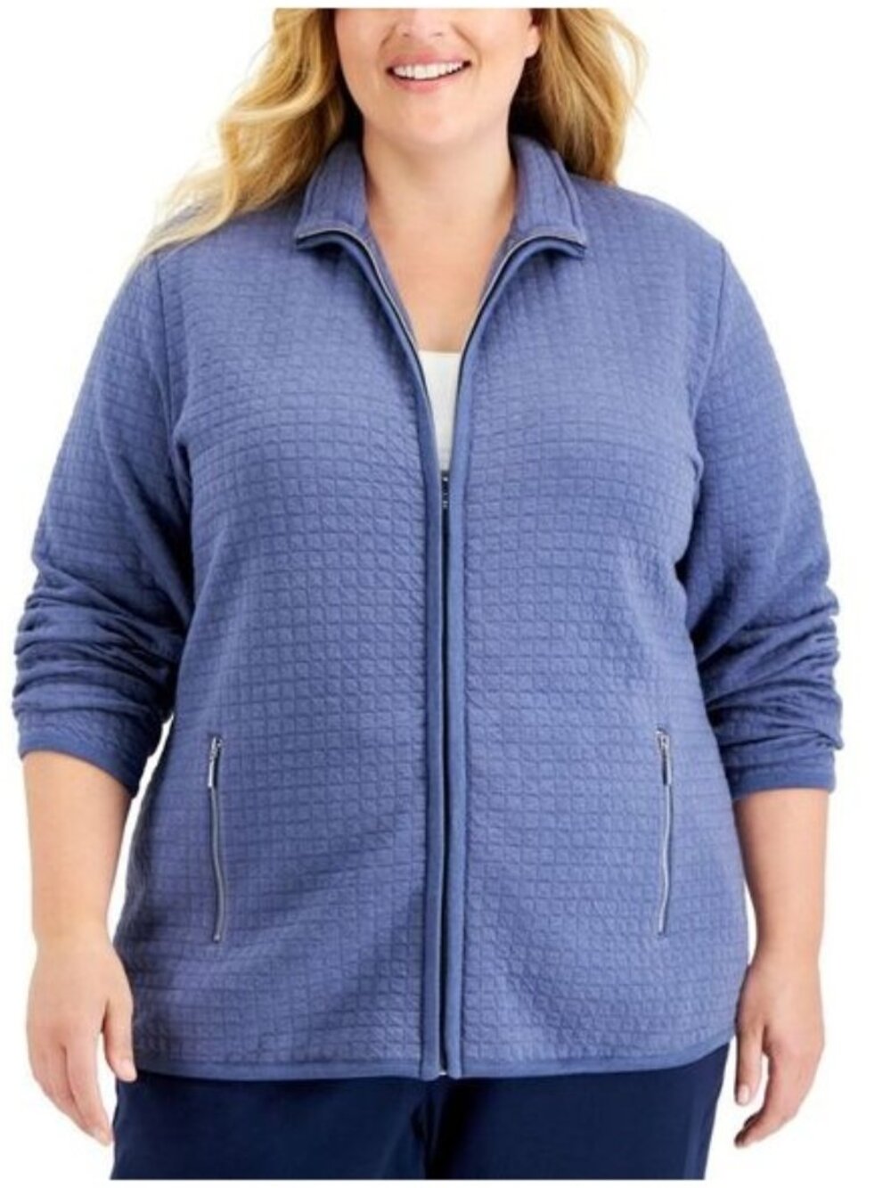 NWT Karen Scott Plus Size Quilted Fleece Jacket in Heather Indigo sz 2X